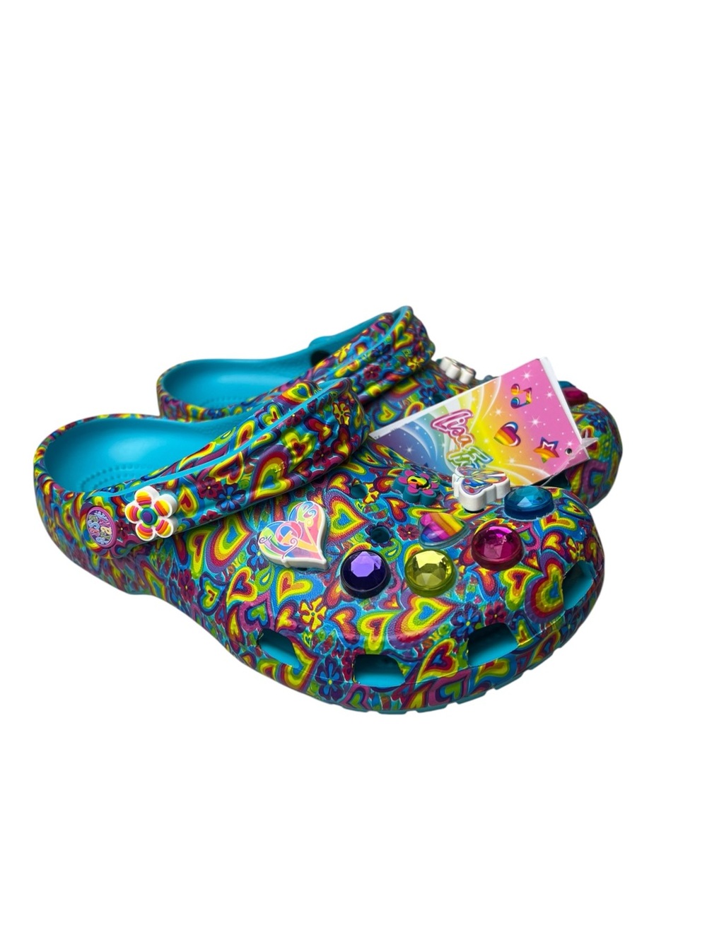 Lisa Frank X Crocs Classic Clogs and Jibbitz NWT Youth Size 4 Blue Multi Color
